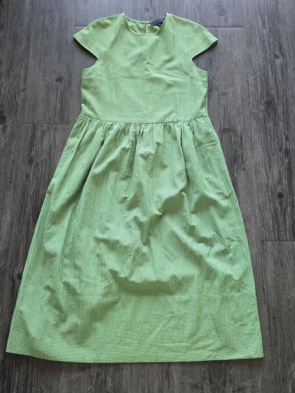 No.6 Store Green Gingham Check Cap Sleeve Midi Dress